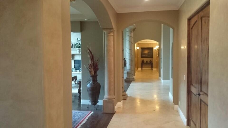 Travertine & Venetian Plaster Hallway — San Diego